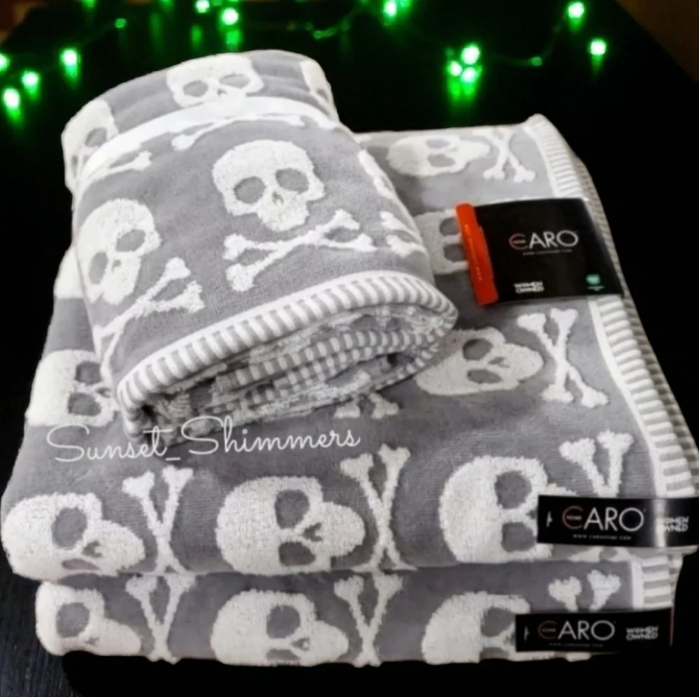 4pc Halloween Ghost Black White Orange Plush Bath & Hand Towel Set Caro Home New